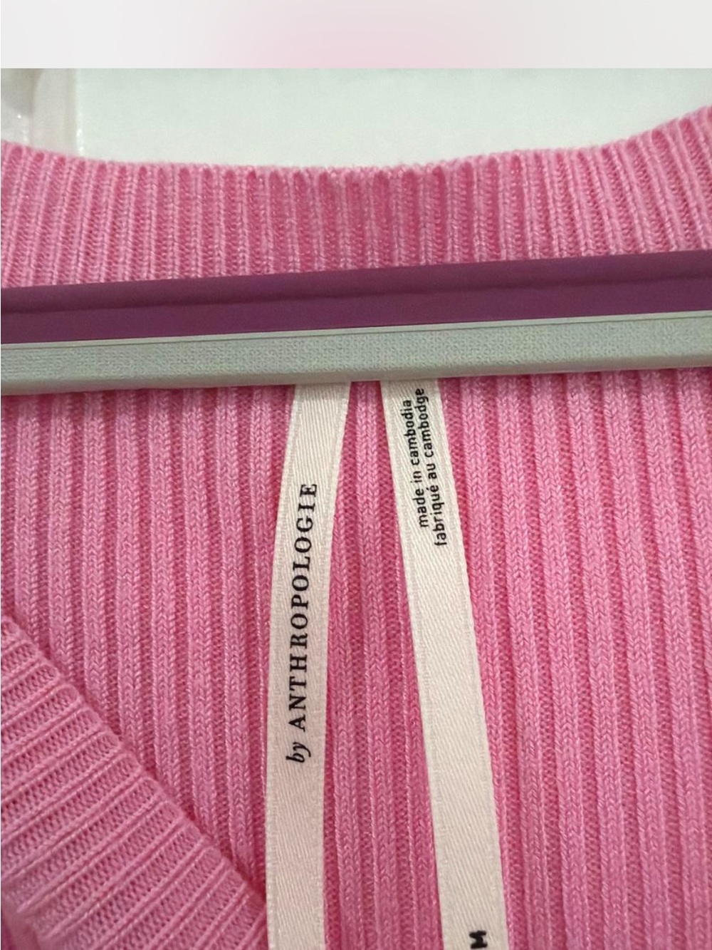 Anthropologie Bubblegum Pink Ribbed V-Neck Sweater